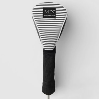 Minimal, Grey and White Striped Monogrammed Golf Head Cover