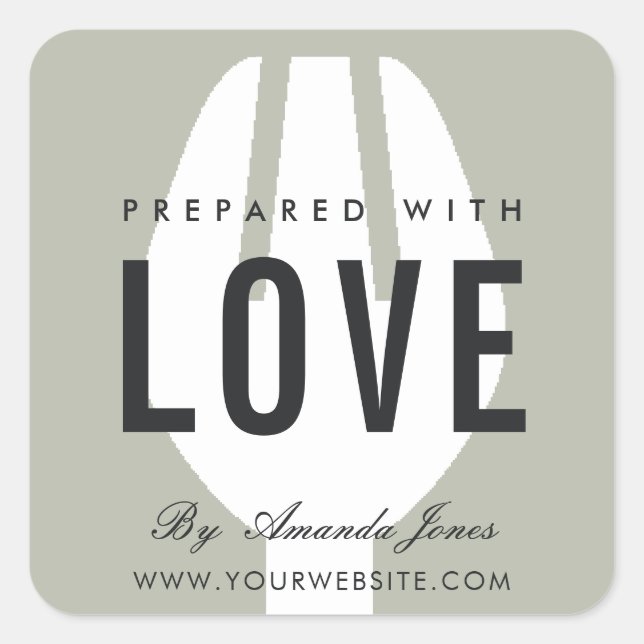 MINIMAL GREY FORK CHEF COOKING PREPARED WITH LOVE SQUARE STICKER (Front)