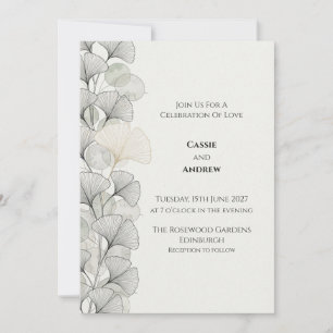 Minimal Grey Ginkgo Wedding Invitation