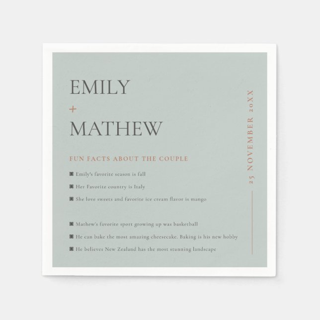 MINIMAL GREY GREEN TYPOGRAPHY FUN FACTS NAPKINS (Front)