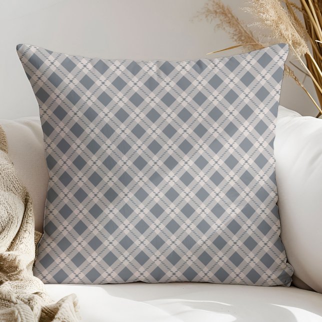 Minimal Grey Pillow Tartan Plaid with Charm (Minimal Grey Pillow Tartan Plaid with Charm)