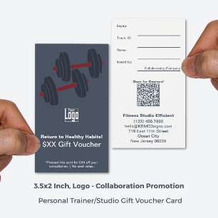 Minimal Grey White Fitness Promo Gift Voucher Card