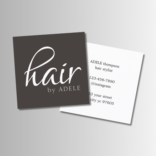 Minimal Grey White Hair Stylist Square Business Card