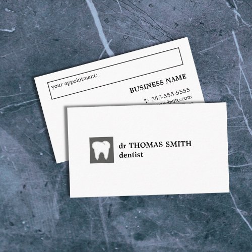 Minimal Grey White Teeth Dentist Appointment Business Card