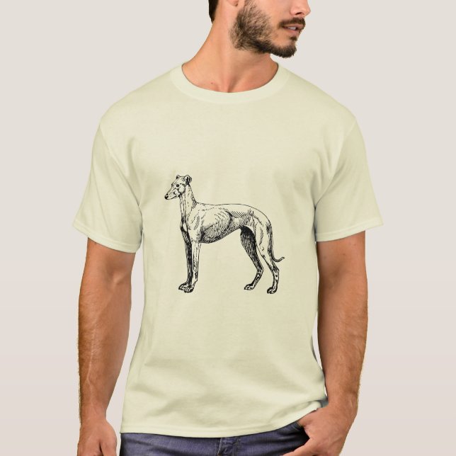 Minimal greyhound line drawing T-shirt (beige) (Front)