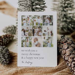 Minimal Grid 9 Photo Collage Holiday Card