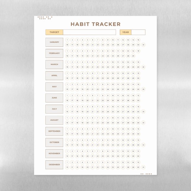 Minimal Habit Tracker Beige Grid Design Magnetic Dry Erase Sheet (Vertical)