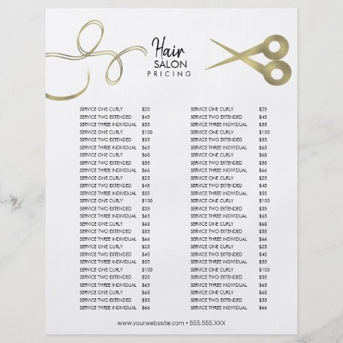 Minimal Hair Salon Pricing List Black and Gold Flyer