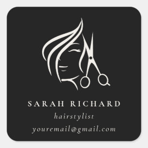 Minimal Hairstylist Black & White Hair Scissor  Square Sticker