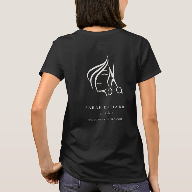 Minimal Hairstylist Black & White Hair Scissor  T-Shirt (Back)