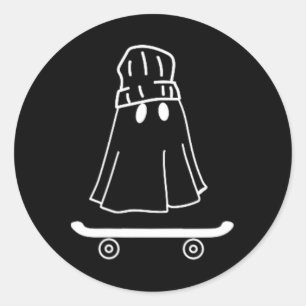 Minimal Halloween Ghost Skateboard And Skater Boys Classic Round Sticker
