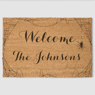 Minimal Halloween Spider Web Custom Name Apartment Fiber Doormat