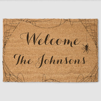 Minimal Halloween Spider Web Custom Name Apartment Fiber Doormat