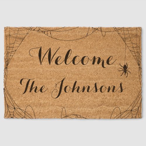 Minimal Halloween Spider Web Custom Name Apartment Fiber Doormat