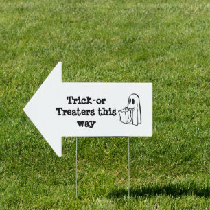 Minimal Halloween Trick-or-Treater Ghost with bag Sign