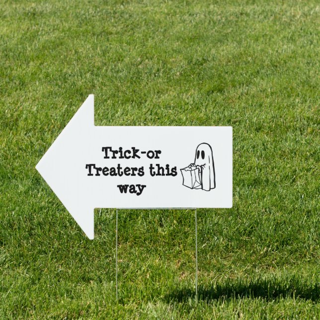 Minimal Halloween Trick-or-Treater Ghost with bag Sign (Insitu)
