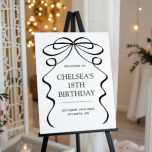 Minimal Hand Drawn Black Bow 18th Birthday Welcome Foam Board