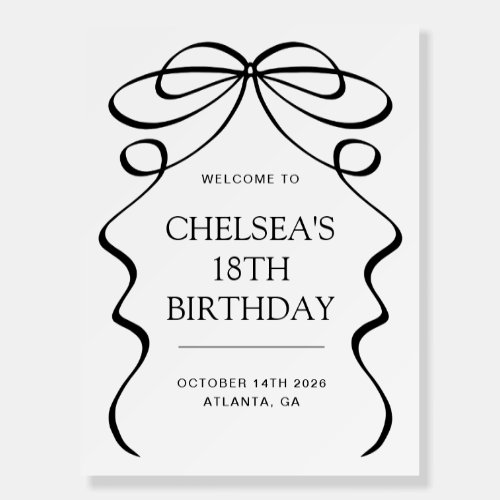 Minimal Hand Drawn Black Bow 18th Birthday Welcome Foam Board