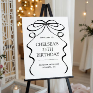 Minimal Hand Drawn Black Bow 25th Birthday Welcome Foam Board