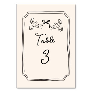 Minimal Hand-Drawn Doves Wedding Table Number Card