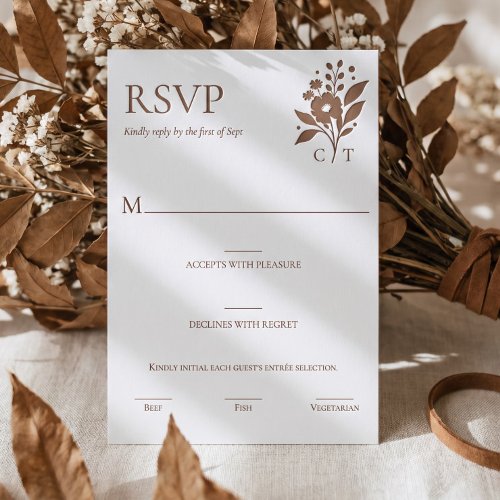 Minimal Hand-Drawn Floral Botanical Monogram Crest Letterpress RSVP Cards