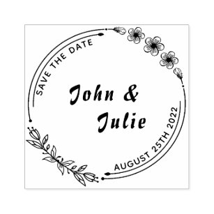 Minimal Hand Drawn Floral Wedding Save The Date Rubber Stamp