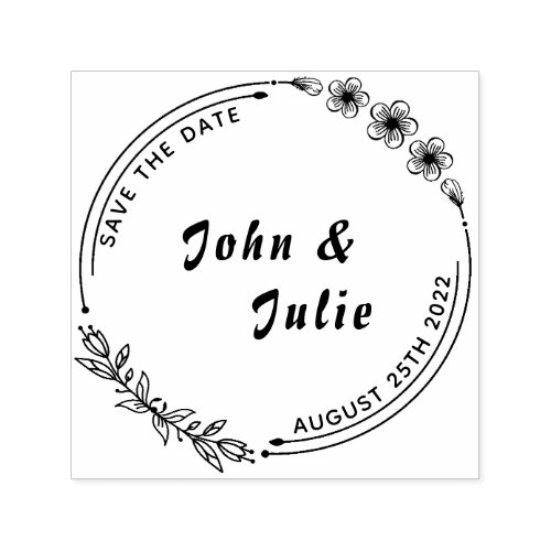 Minimal Hand Drawn Floral Wedding Save The Date Self_inking Stamp