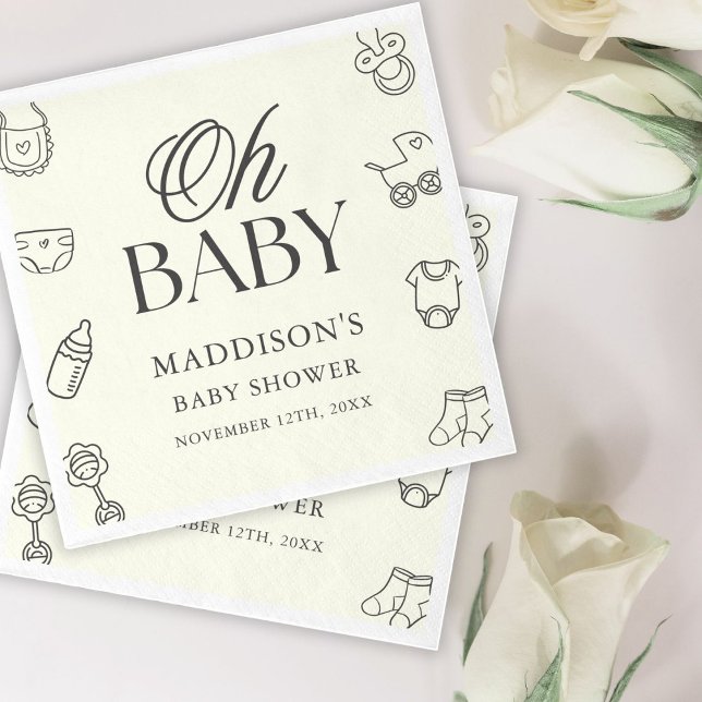 Minimal Hand Drawn Gender Neutral Baby Shower Napkins (Creator Uploaded)