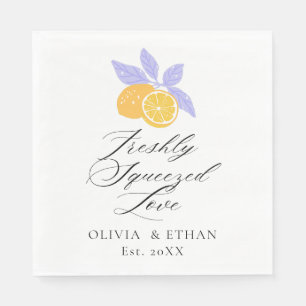Minimal Hand drawn Lemon Summer Wedding Napkins