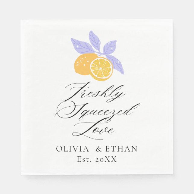 Minimal Hand drawn Lemon Summer Wedding  Napkins (Front)