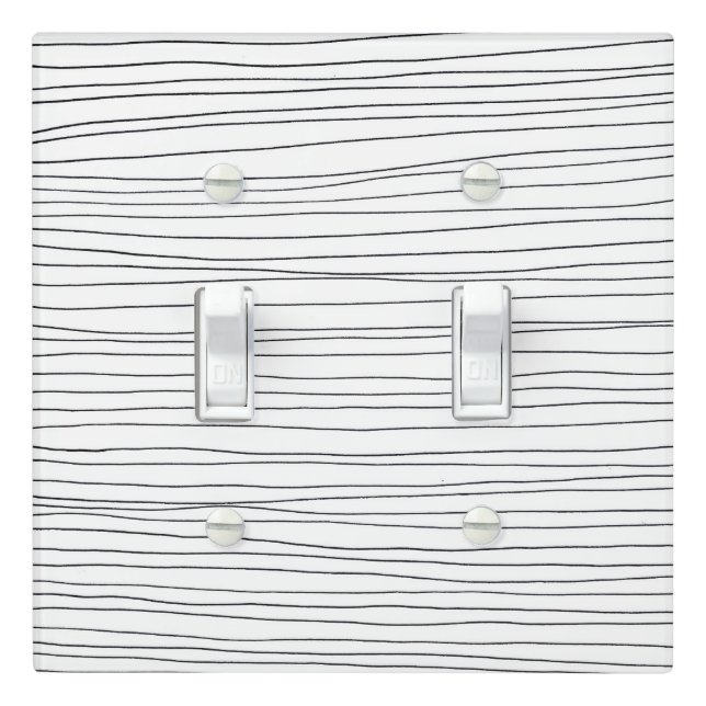Minimal Hand Drawn Line Pen Pinstripes Messy Black Light Switch Cover (In Situ)