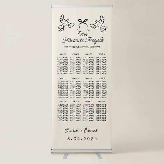 Minimal Hand-Drawn Wedding Seating Chart Ban Retractable Banner (Front)