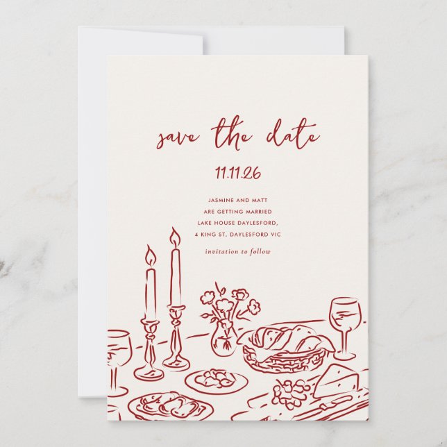 Minimal Hand Drawn Whimsical Doodle Save The Date (Front)