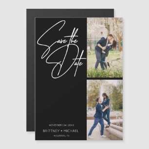 Minimal Hand Lettered Photo Collage Black Magnetic Invitation