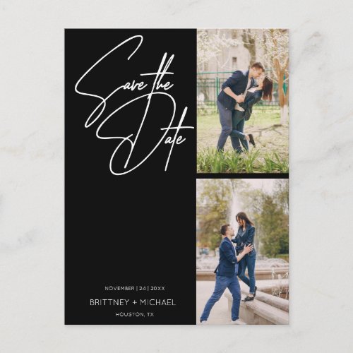 Minimal Hand Lettered Photo Collage Black Postcard