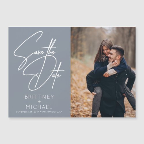 Minimal Hand Lettered Photo Save the Date Blue