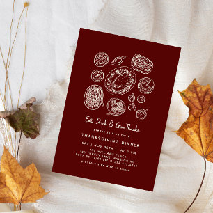 Minimal Handdrawn Thanksgiving Dinner Fall Invitation