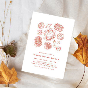 Minimal Handdrawn Thanksgiving Dinner Fall Invitation