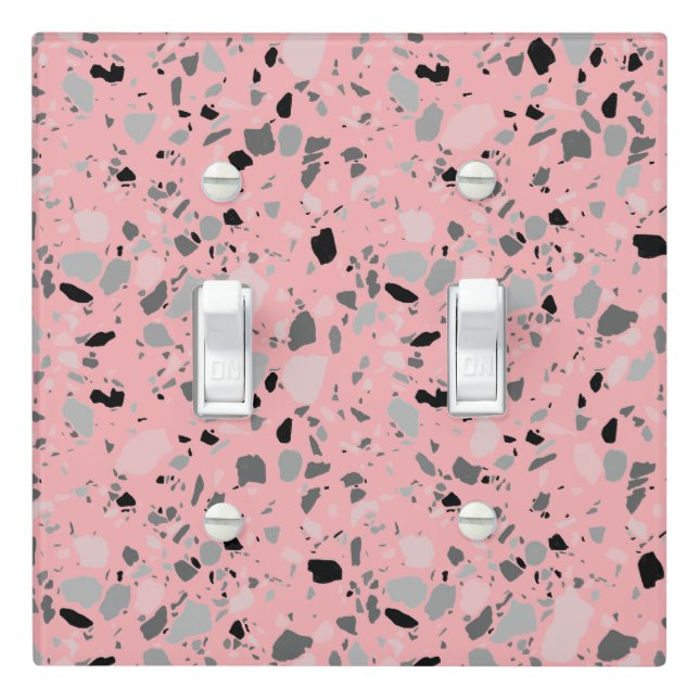 Minimal Handmade Terrazzo Tile Spots Black Pink Light Switch Cover (In Situ)