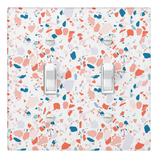 Minimal Handmade Terrazzo Tile Spots Blue Pink Light Switch Cover (In Situ)