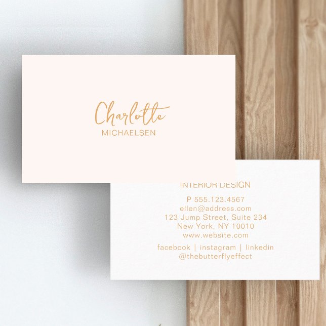 Minimal, Handwriting, Beige Business Card (Creator Uploaded)