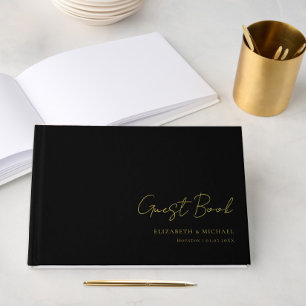 Minimal, Handwriting Script, Foil, Black, Wedding Foil Guest Book