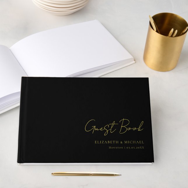 Minimal, Handwriting Script, Foil, Black, Wedding Foil Guest Book (Creator Uploaded)