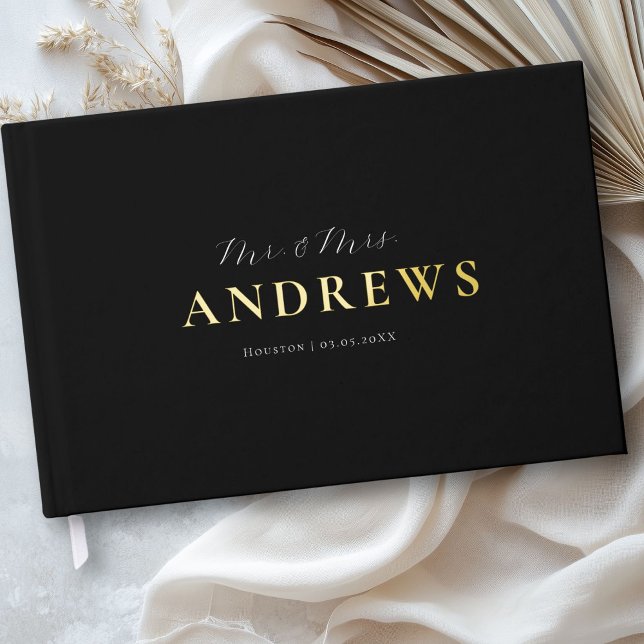 Minimal, Handwriting Script, Gold-Foil, Black Foil Guest Book (Minimal, Handwriting Script, Gold-Foil, Black Foil Guest Book)