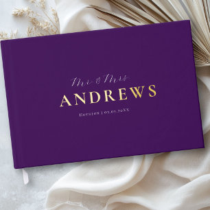 Minimal, Handwriting Script, Gold-Foil, Purple Foil Guest Book