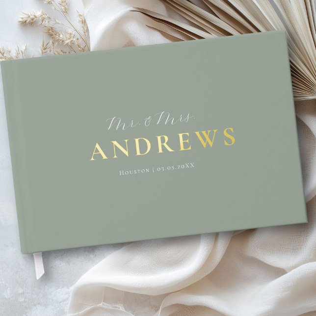 Minimal, Handwriting Script, Gold-Foil, Sage-Green Foil Guest Book (Minimal, Handwriting Script, Gold-Foil, Sage-Green Foil Guest Book)