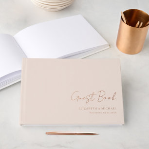 Minimal, Handwriting Script, Rose-Gold-Foil, Beige Foil Guest Book