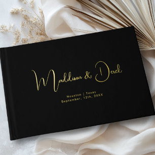 Minimal, Handwriting Script, Rose-Gold-Foil, Black Foil Guest Book