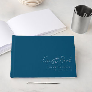 Minimal, Handwriting Script, Silver-Foil, Blue Foil Guest Book