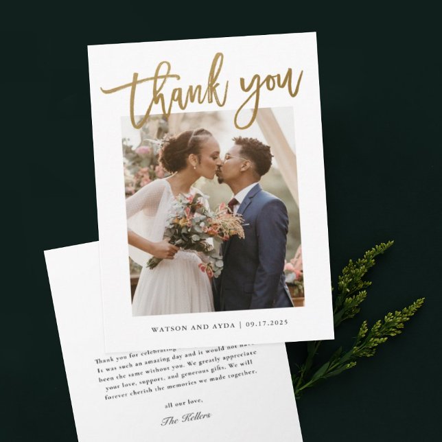 Minimal Handwritten Photo Wedding  Thank You Card (Creator Uploaded)